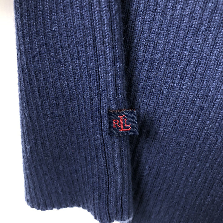 Ralph Lauren LAUREN Ribbed V-neck Cotton Knit Sweater, Women's Size S (approx.) cotton blue type Vintage Second Hand