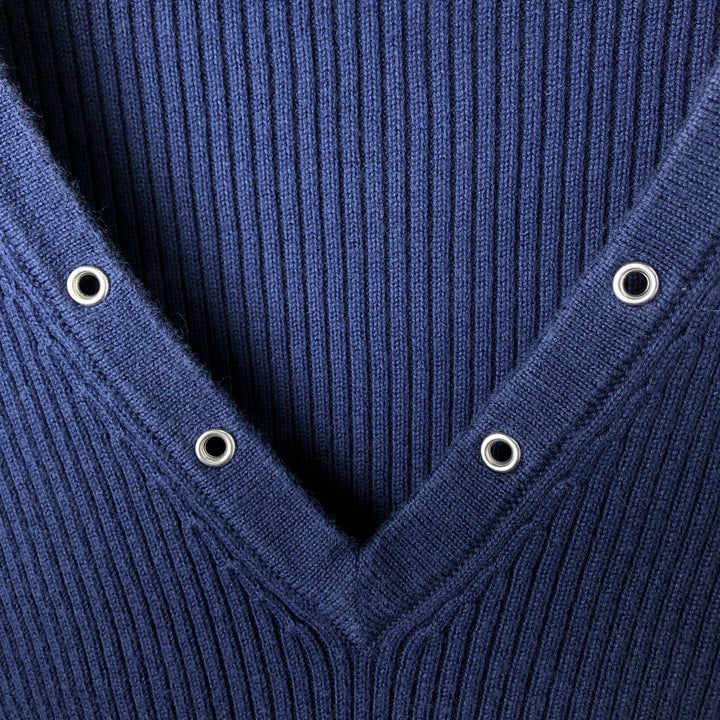 Ralph Lauren LAUREN Ribbed V-neck Cotton Knit Sweater, Women's Size S (approx.) cotton blue type Vintage Second Hand