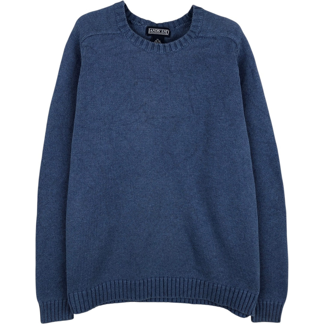 2000'S Lands' End cotton knit sweater, women's size XL (approx.) cotton blue type Vintage Second Hand