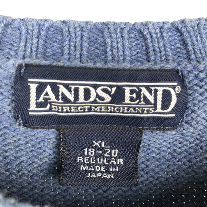 2000'S Lands' End cotton knit sweater, women's size XL (approx.) cotton blue type Vintage Second Hand