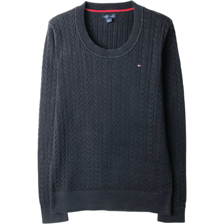 Tommy Hilfiger cable knit cotton sweater, women's size L (approx.) cotton black type Vintage Second Hand