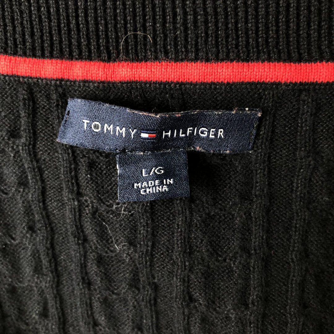 Tommy Hilfiger cable knit cotton sweater, women's size L (approx.) cotton black type Vintage Second Hand