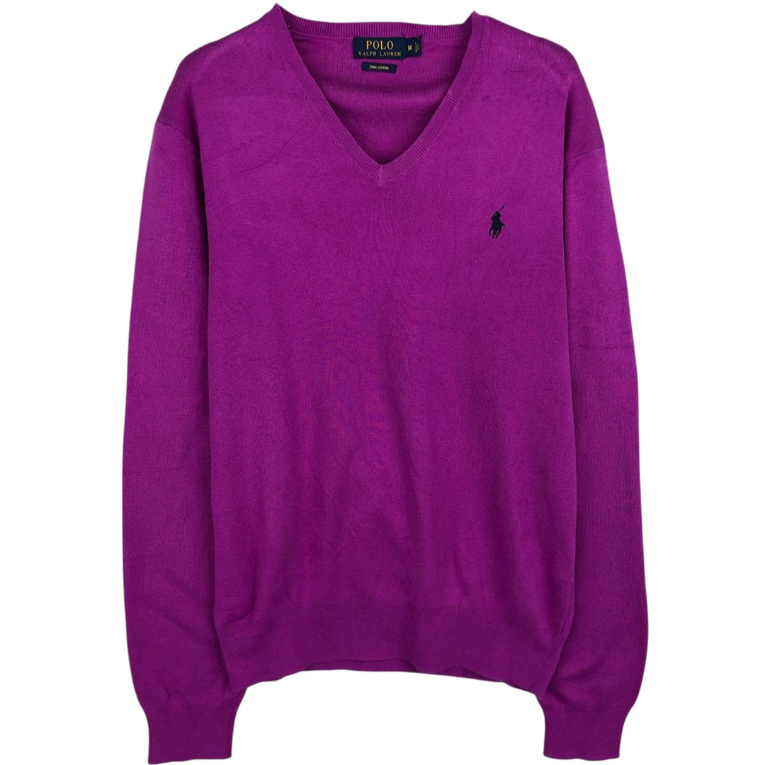 Ralph Lauren POLO RALPH LAUREN PIMA COTTON V-neck knit sweater, women's size M (approx.) Pima Cotton purple type Vintage Second Hand