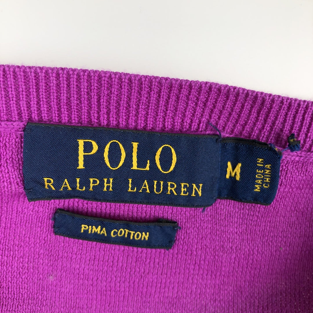 Ralph Lauren POLO RALPH LAUREN PIMA COTTON V-neck knit sweater, women's size M (approx.) Pima Cotton purple type Vintage Second Hand