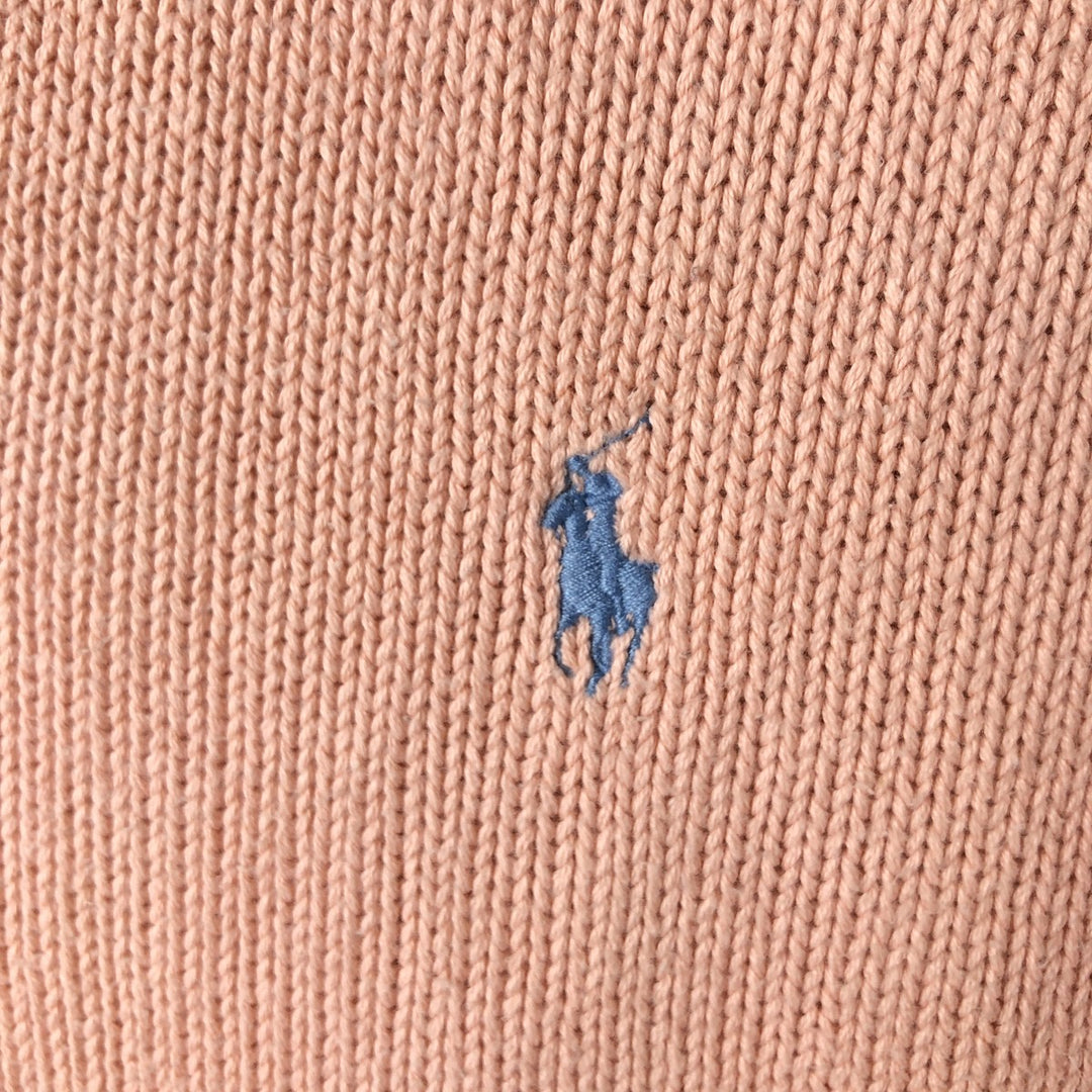 Ralph Lauren POLO by Ralph Lauren V-neck cotton knit sweater, men's size L cotton coral Vintage Second Hand
