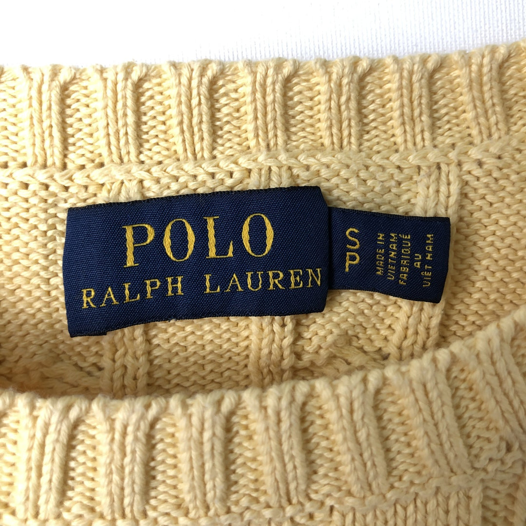 Ralph Lauren POLO RALPH LAUREN Cable knit cotton sweater Women's size S cotton yellow type Vintage Second Hand