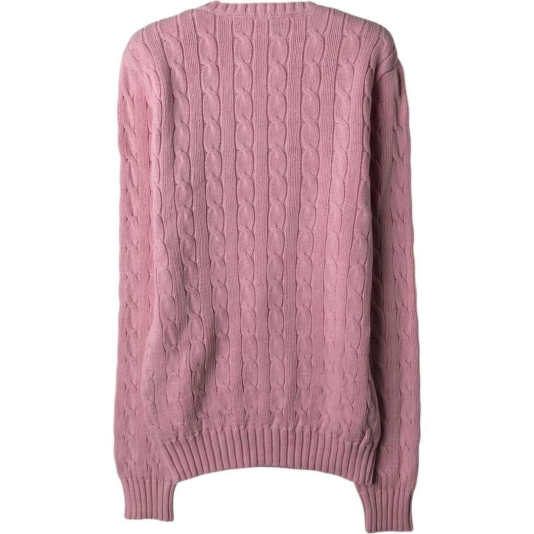 Ralph Lauren RALPH LAUREN SPORT Cable Knit V-Neck Cotton Knit Sweater, Women's Size Small cotton pink type Vintage Second Hand