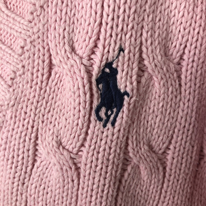 Ralph Lauren RALPH LAUREN SPORT Cable Knit V-Neck Cotton Knit Sweater, Women's Size Small cotton pink type Vintage Second Hand