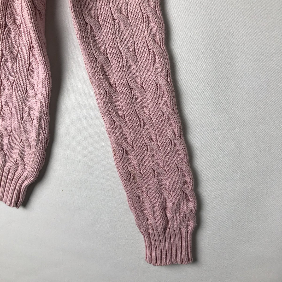 Ralph Lauren RALPH LAUREN SPORT Cable Knit V-Neck Cotton Knit Sweater, Women's Size Small cotton pink type Vintage Second Hand