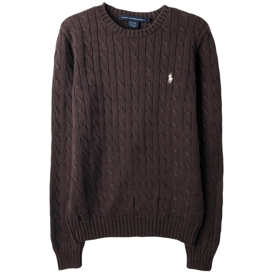 Ralph Lauren RALPH LAUREN SPORT Cable Knit Cotton Knit Sweater Women's Size L cotton brown type Vintage Second Hand