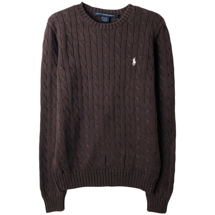 Ralph Lauren RALPH LAUREN SPORT Cable Knit Cotton Knit Sweater Women's Size L cotton brown type Vintage Second Hand