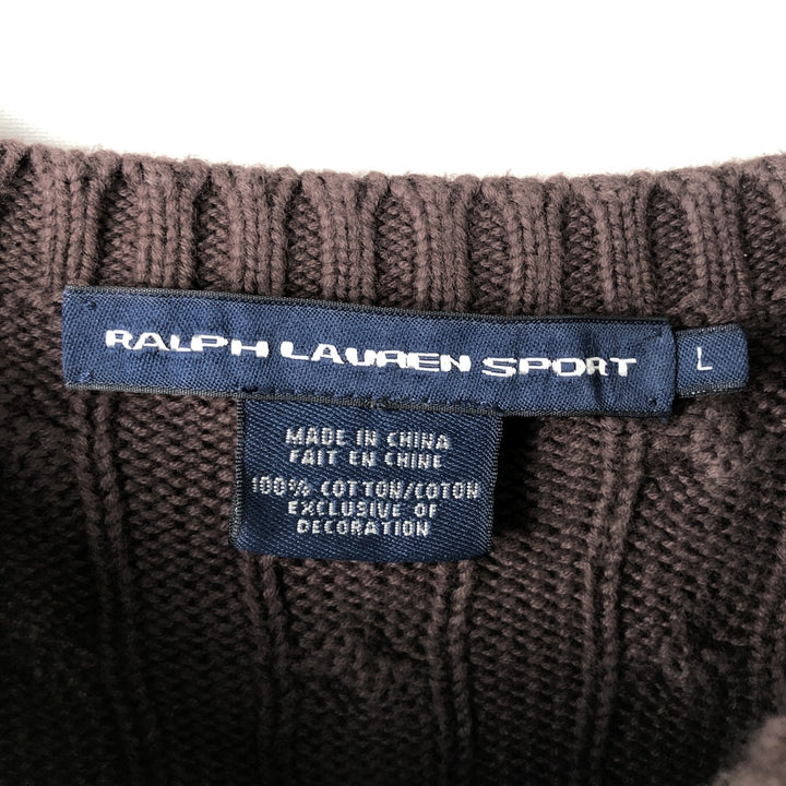 Ralph Lauren RALPH LAUREN SPORT Cable Knit Cotton Knit Sweater Women's Size L cotton brown type Vintage Second Hand