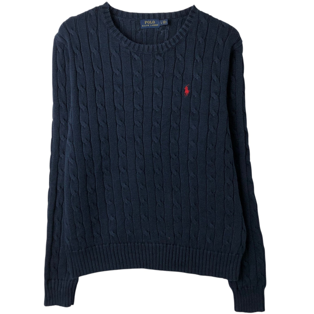 Ralph Lauren POLO RALPH LAUREN Cable knit cotton sweater Women's size L cotton navy blue type Vintage Second Hand