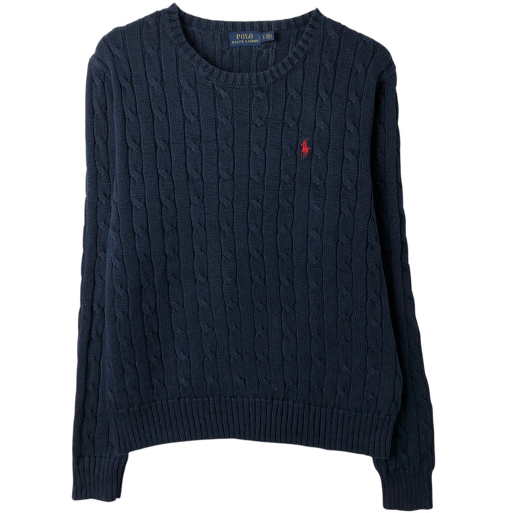 Ralph Lauren POLO RALPH LAUREN Cable knit cotton sweater Women's size L cotton navy blue type Vintage Second Hand