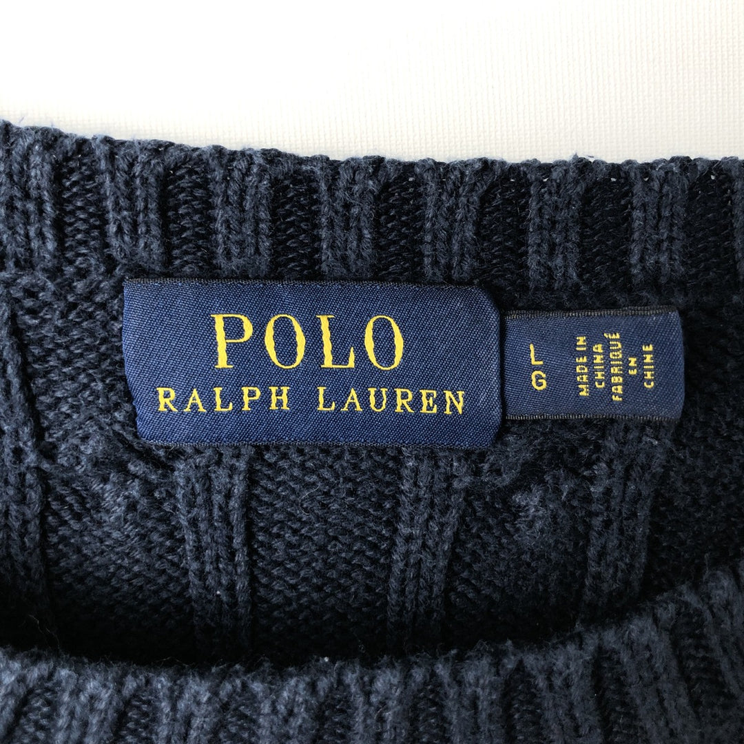 Ralph Lauren POLO RALPH LAUREN Cable knit cotton sweater Women's size L cotton navy blue type Vintage Second Hand