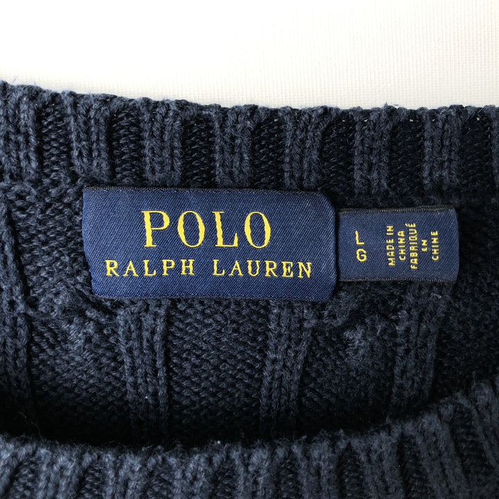 Ralph Lauren POLO RALPH LAUREN Cable knit cotton sweater Women's size L cotton navy blue type Vintage Second Hand