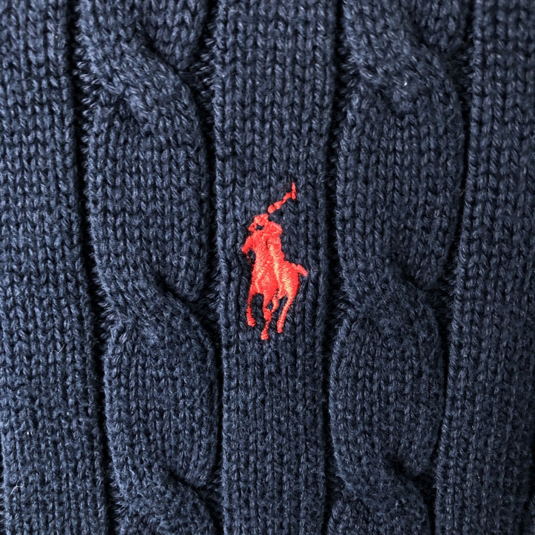 Ralph Lauren POLO RALPH LAUREN Cable knit cotton sweater Women's size L cotton navy blue type Vintage Second Hand
