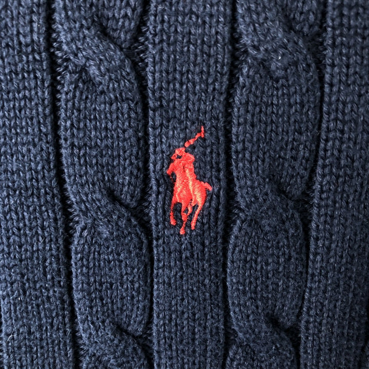 Ralph Lauren POLO RALPH LAUREN Cable knit cotton sweater Women's size L cotton navy blue type Vintage Second Hand
