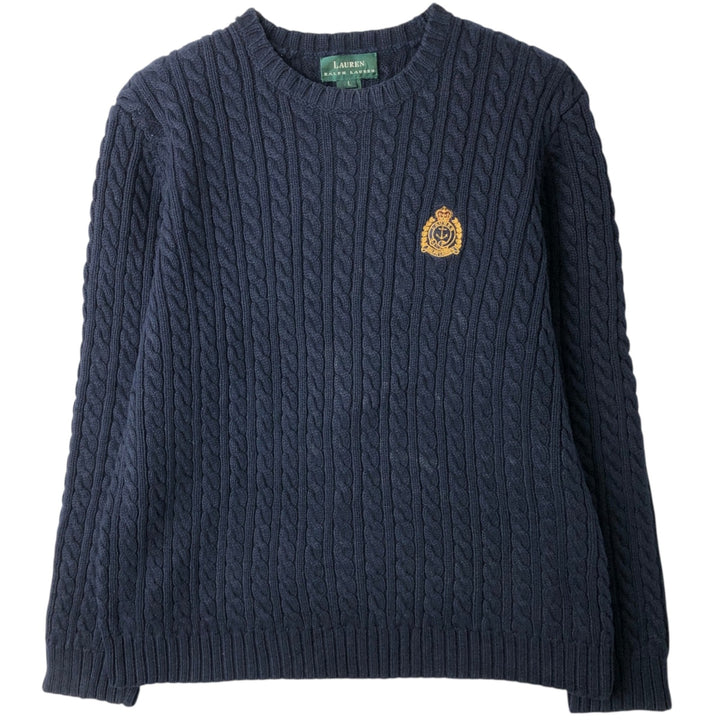 Ralph Lauren LAUREN cable knit cotton sweater, women's size L cotton navy blue type Vintage Second Hand