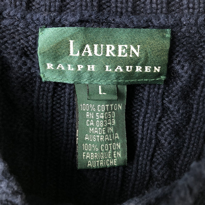 Ralph Lauren LAUREN cable knit cotton sweater, women's size L cotton navy blue type Vintage Second Hand