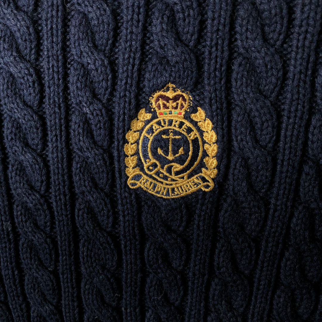 Ralph Lauren LAUREN cable knit cotton sweater, women's size L cotton navy blue type Vintage Second Hand