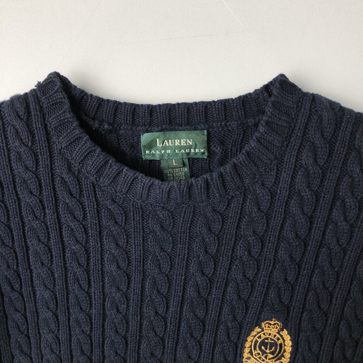 Ralph Lauren LAUREN cable knit cotton sweater, women's size L cotton navy blue type Vintage Second Hand