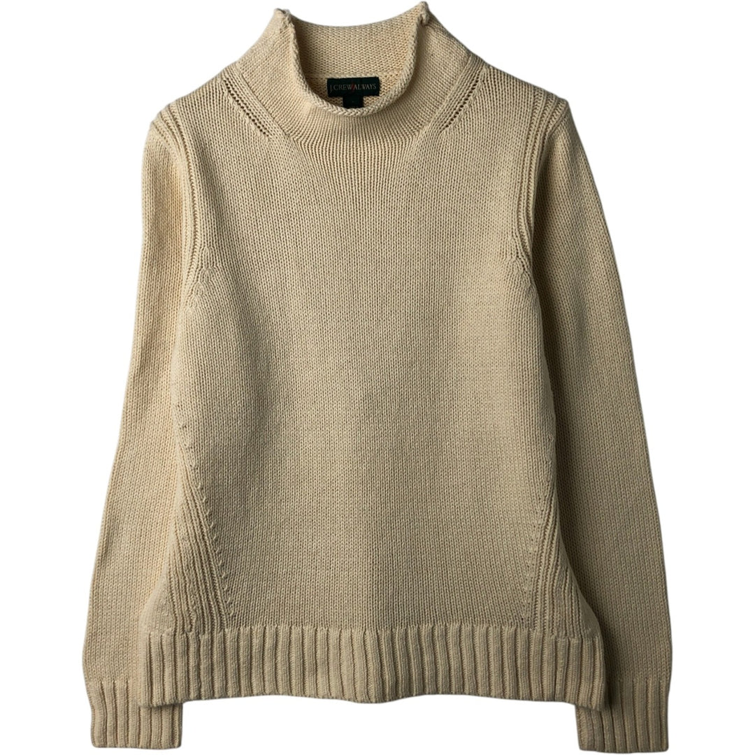 90'S J.Crew Roll Neck Cotton Knit Sweater, Women's Size L (approx.), Vintage cotton ivory Vintage Second Hand