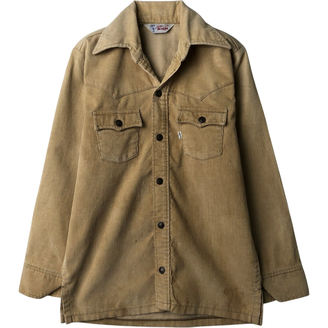 1970'S Levi's Open Collar Long Sleeve Corduroy Shirt, Boxy Fit, Women's Size M (approx.) unclear Beige type Vintage Second Hand