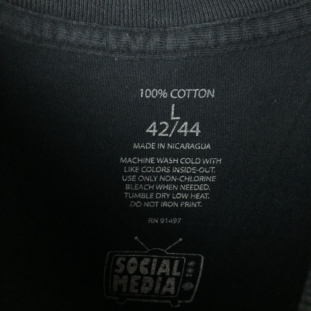 SOCUAL MEDIA Large Print Skull Pattern T-Shirt (Men's Size L) cotton black type Vintage Second Hand