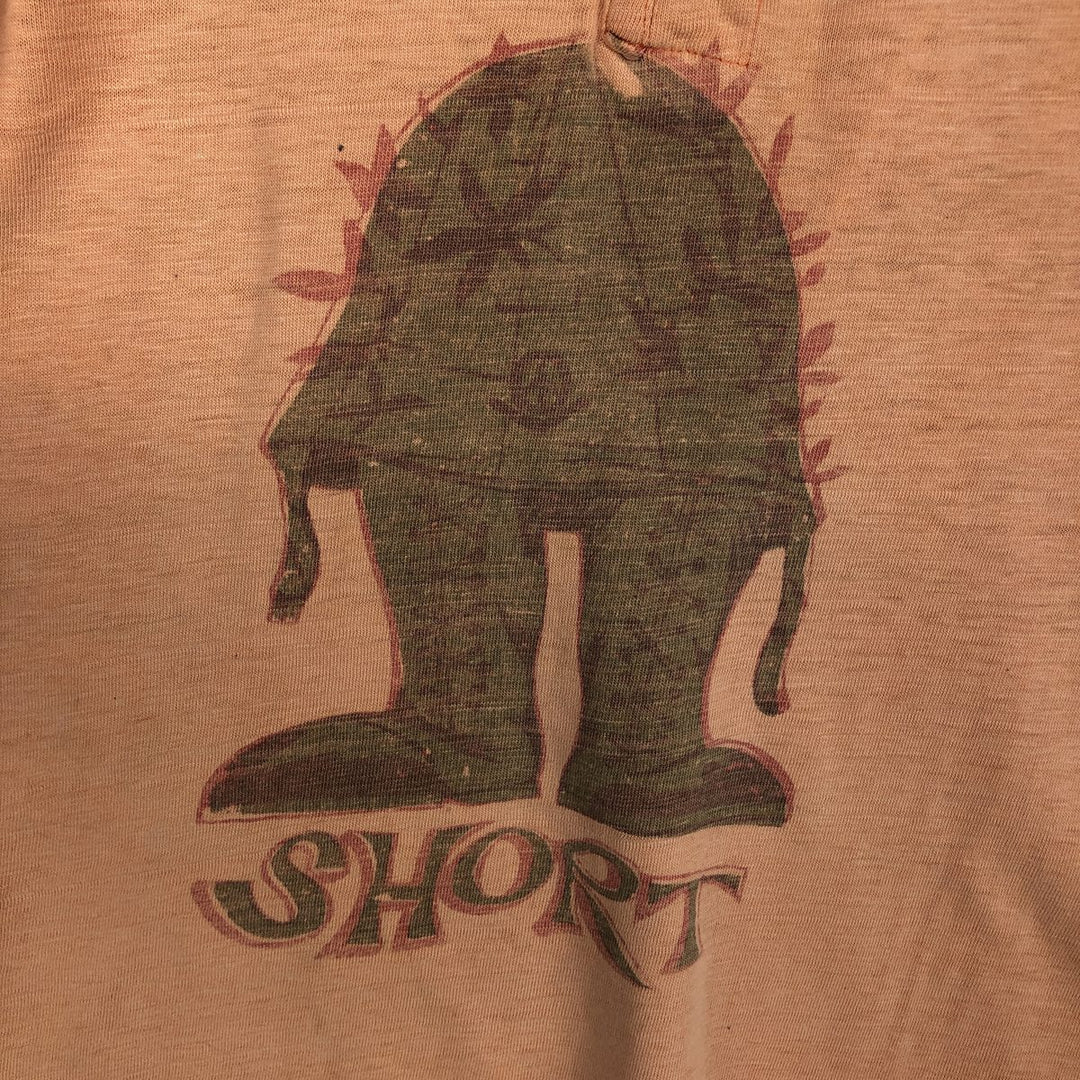 Henley neck printed t-shirt, men's size S equivalent, vintage. unclear orange type Vintage Second Hand