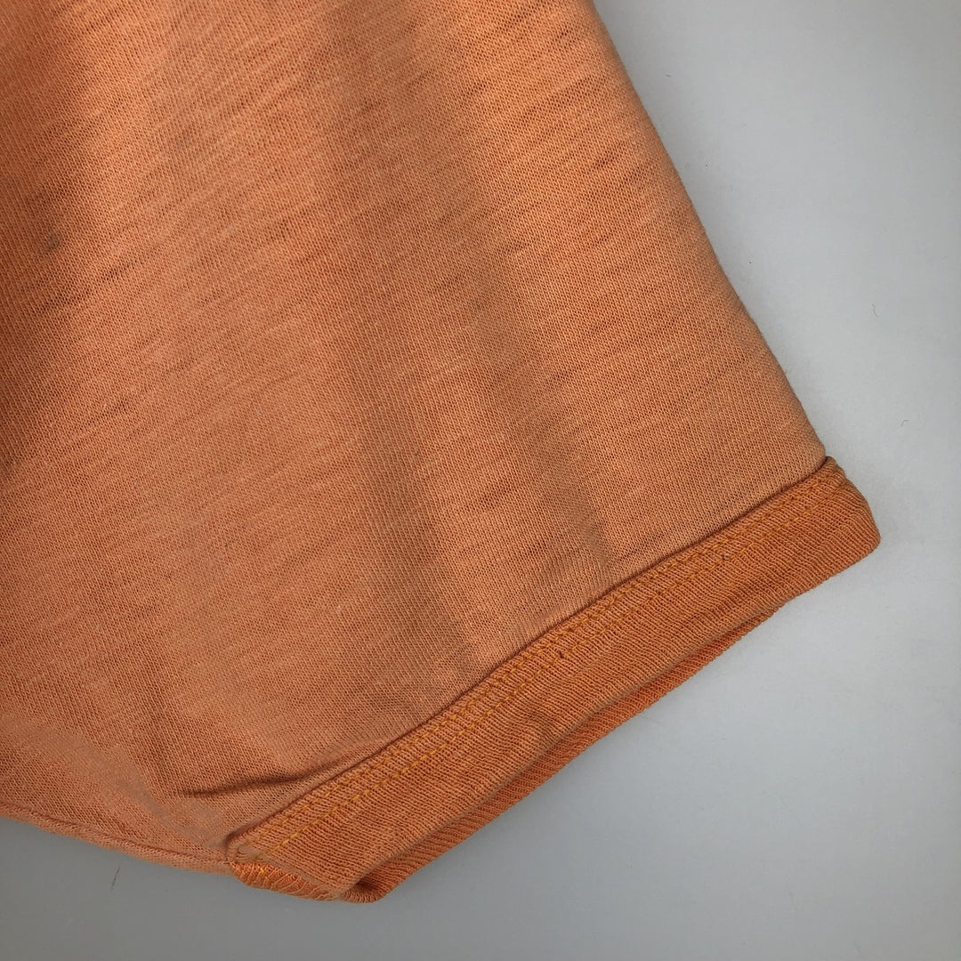 Henley neck printed t-shirt, men's size S equivalent, vintage. unclear orange type Vintage Second Hand