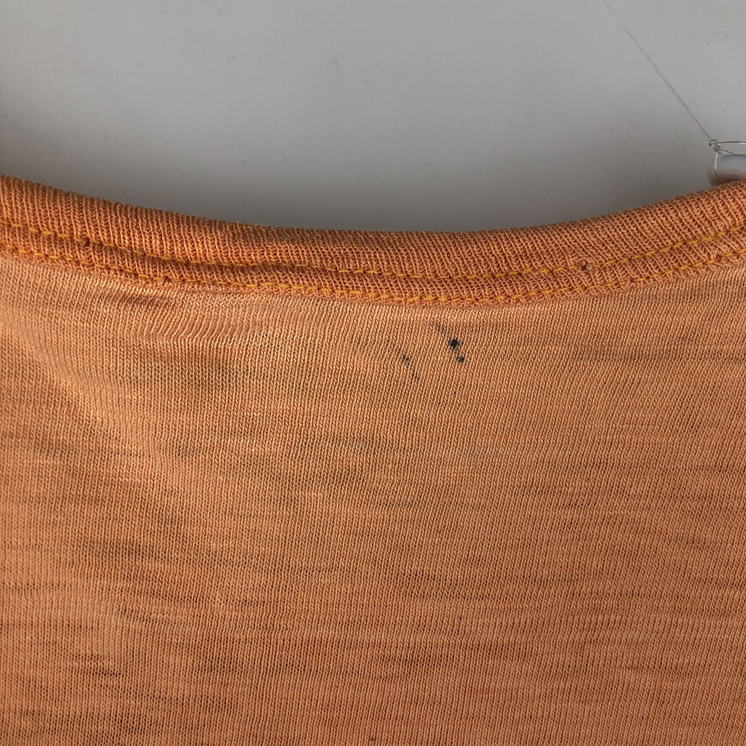 Henley neck printed t-shirt, men's size S equivalent, vintage. unclear orange type Vintage Second Hand
