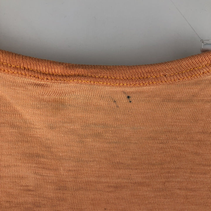 Henley neck printed t-shirt, men's size S equivalent, vintage. unclear orange type Vintage Second Hand