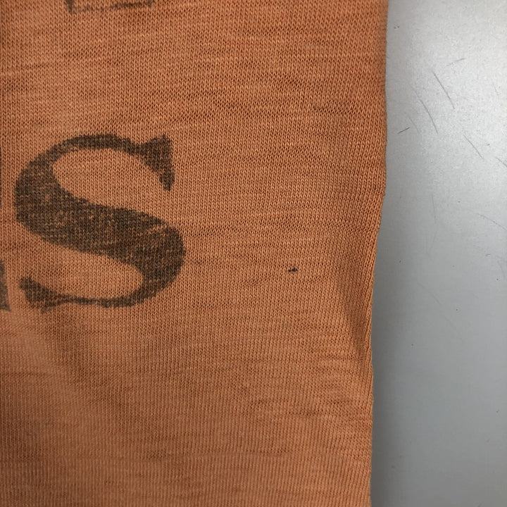 Henley neck printed t-shirt, men's size S equivalent, vintage. unclear orange type Vintage Second Hand
