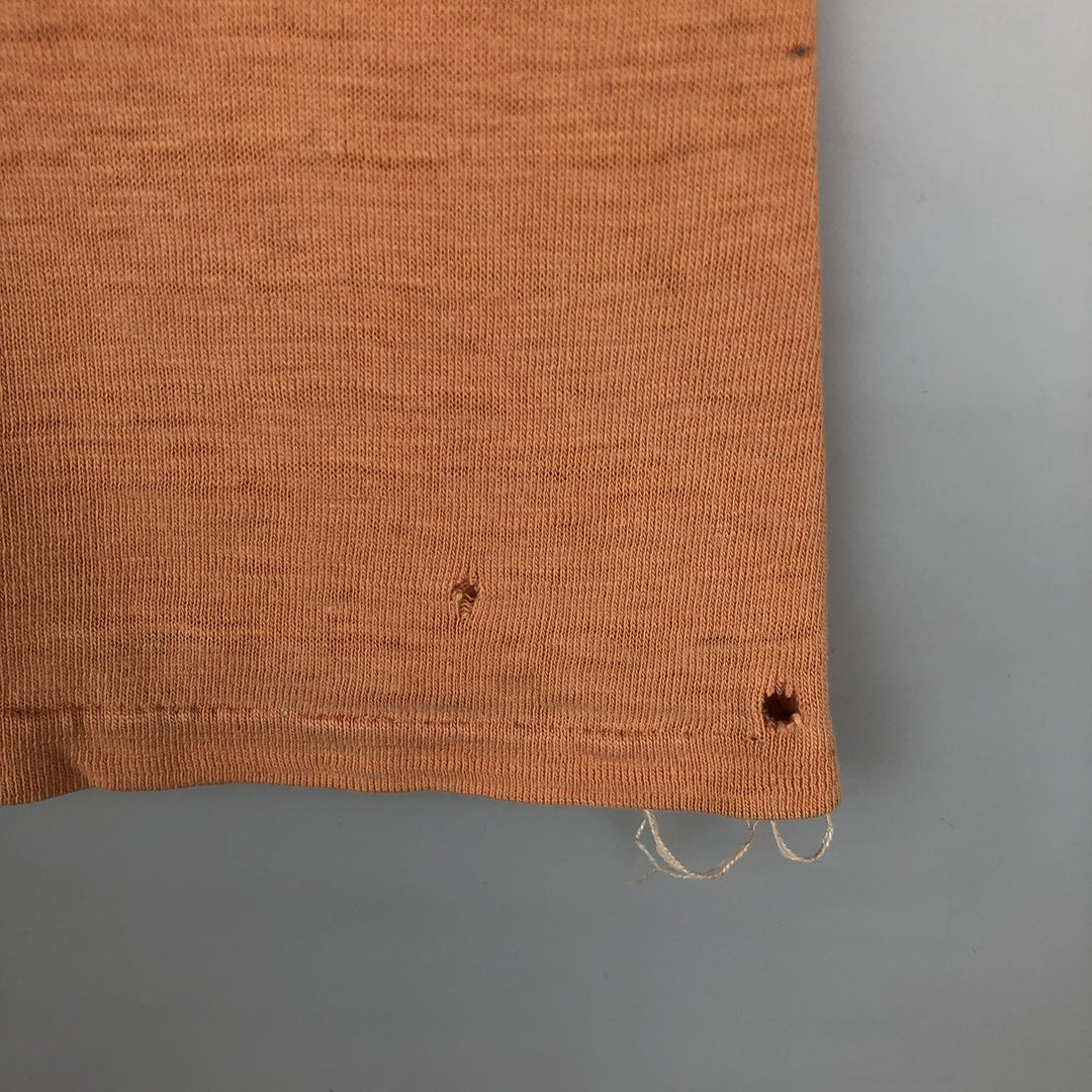 Henley neck printed t-shirt, men's size S equivalent, vintage. unclear orange type Vintage Second Hand