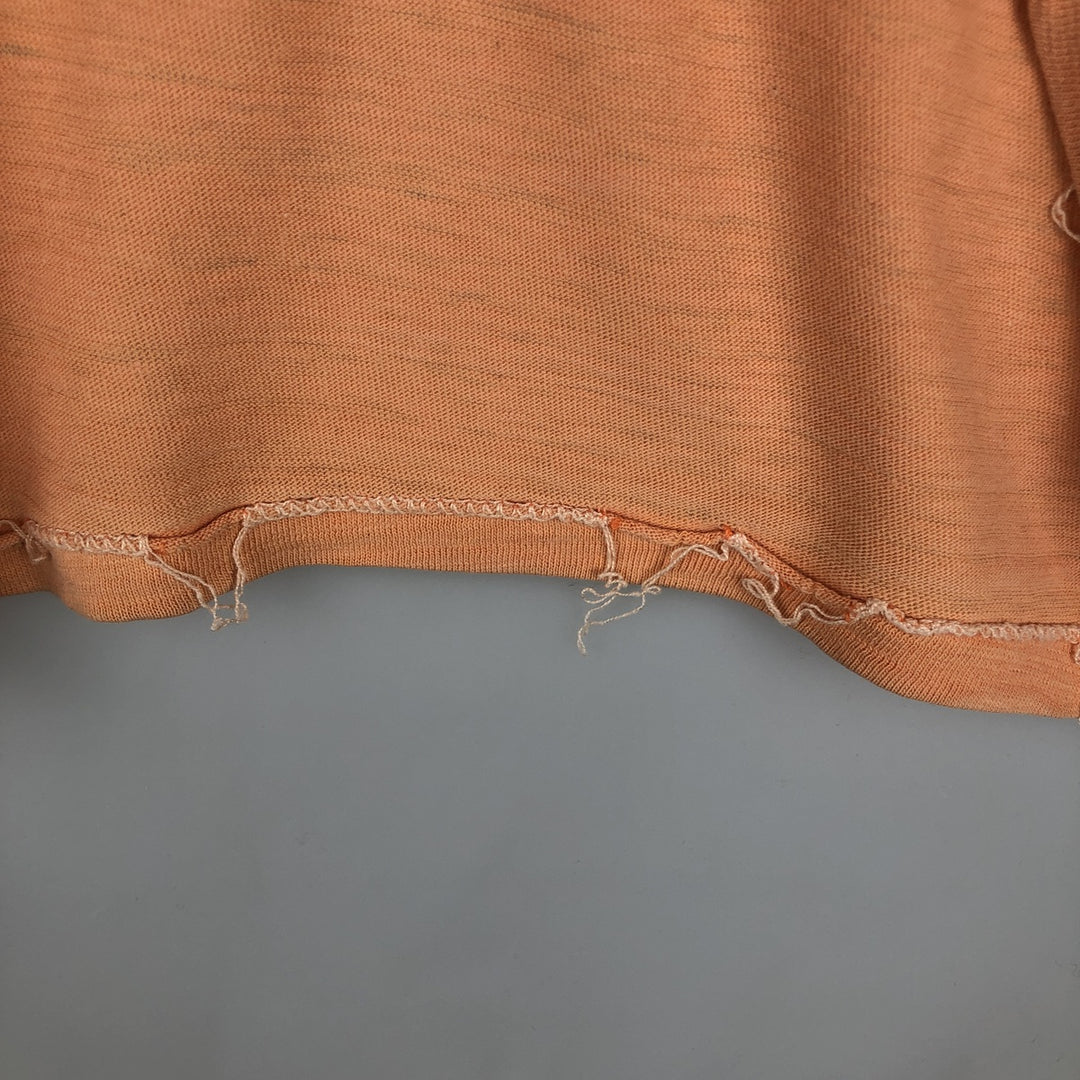 Henley neck printed t-shirt, men's size S equivalent, vintage. unclear orange type Vintage Second Hand