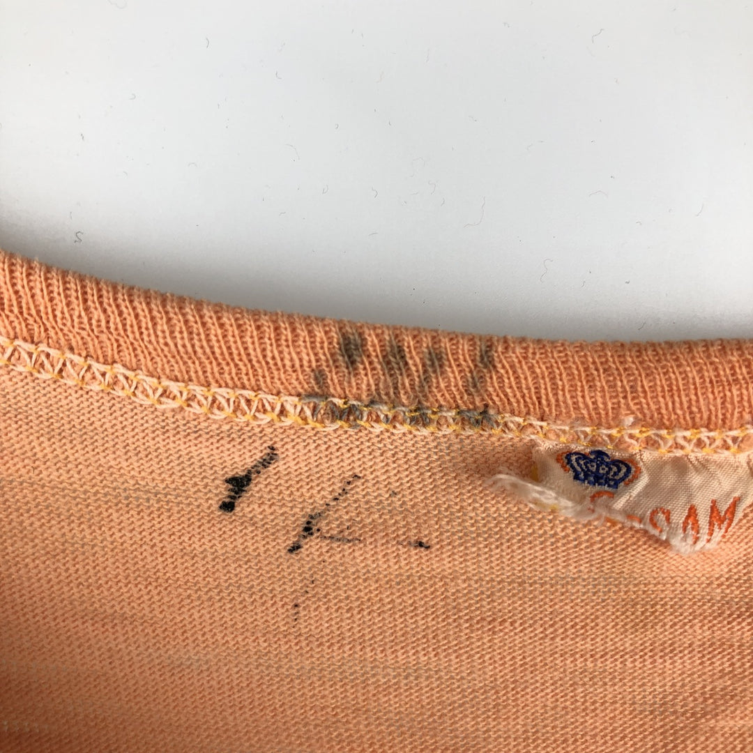 Henley neck printed t-shirt, men's size S equivalent, vintage. unclear orange type Vintage Second Hand