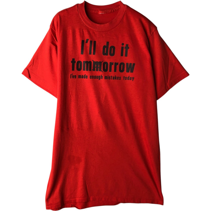 90'S message print T-shirt, men's size XL equivalent, vintage. unclear red type Vintage Second Hand