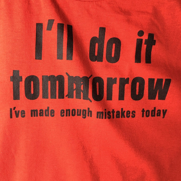 90'S message print T-shirt, men's size XL equivalent, vintage. unclear red type Vintage Second Hand