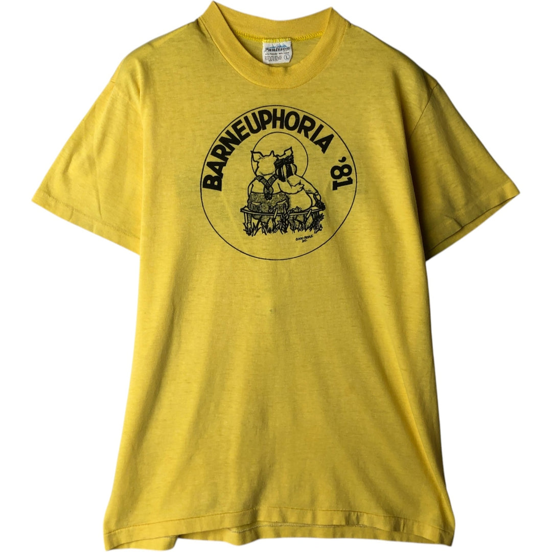 80'S PAULISON Print T-Shirt, Made in USA, Men's Size L (Equivalent), Vintage cotton yellow type Vintage Second Hand
