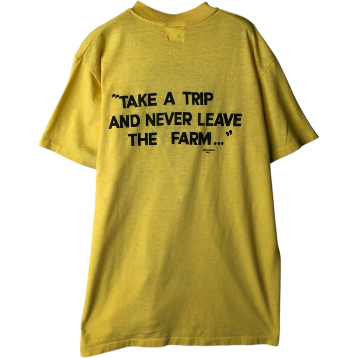 80'S PAULISON Print T-Shirt, Made in USA, Men's Size L (Equivalent), Vintage cotton yellow type Vintage Second Hand