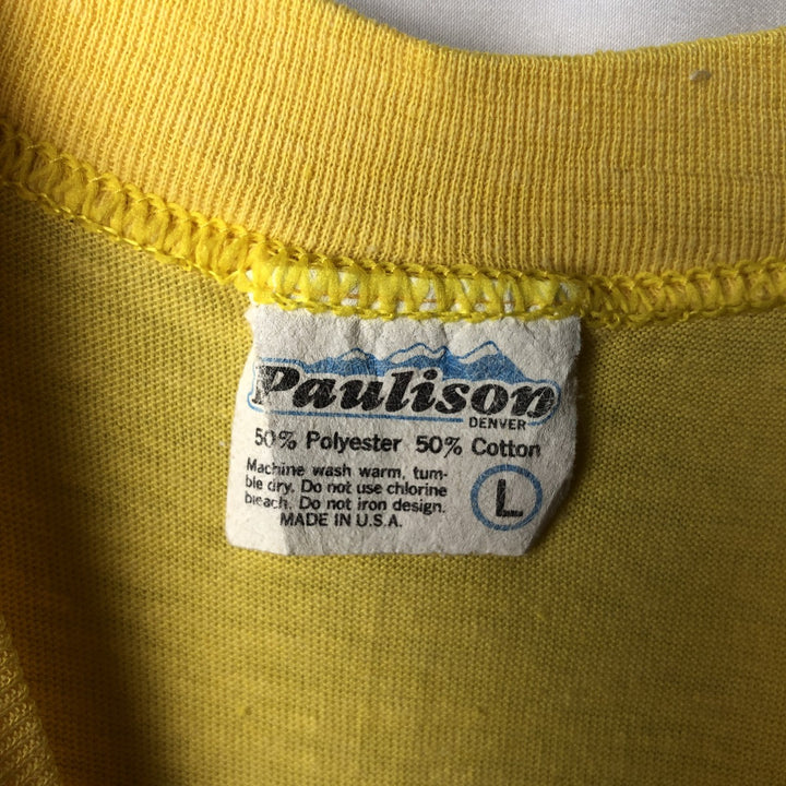 80'S PAULISON Print T-Shirt, Made in USA, Men's Size L (Equivalent), Vintage cotton yellow type Vintage Second Hand
