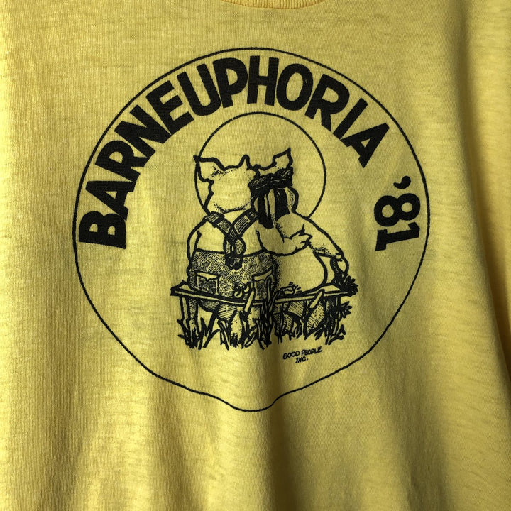 80'S PAULISON Print T-Shirt, Made in USA, Men's Size L (Equivalent), Vintage cotton yellow type Vintage Second Hand