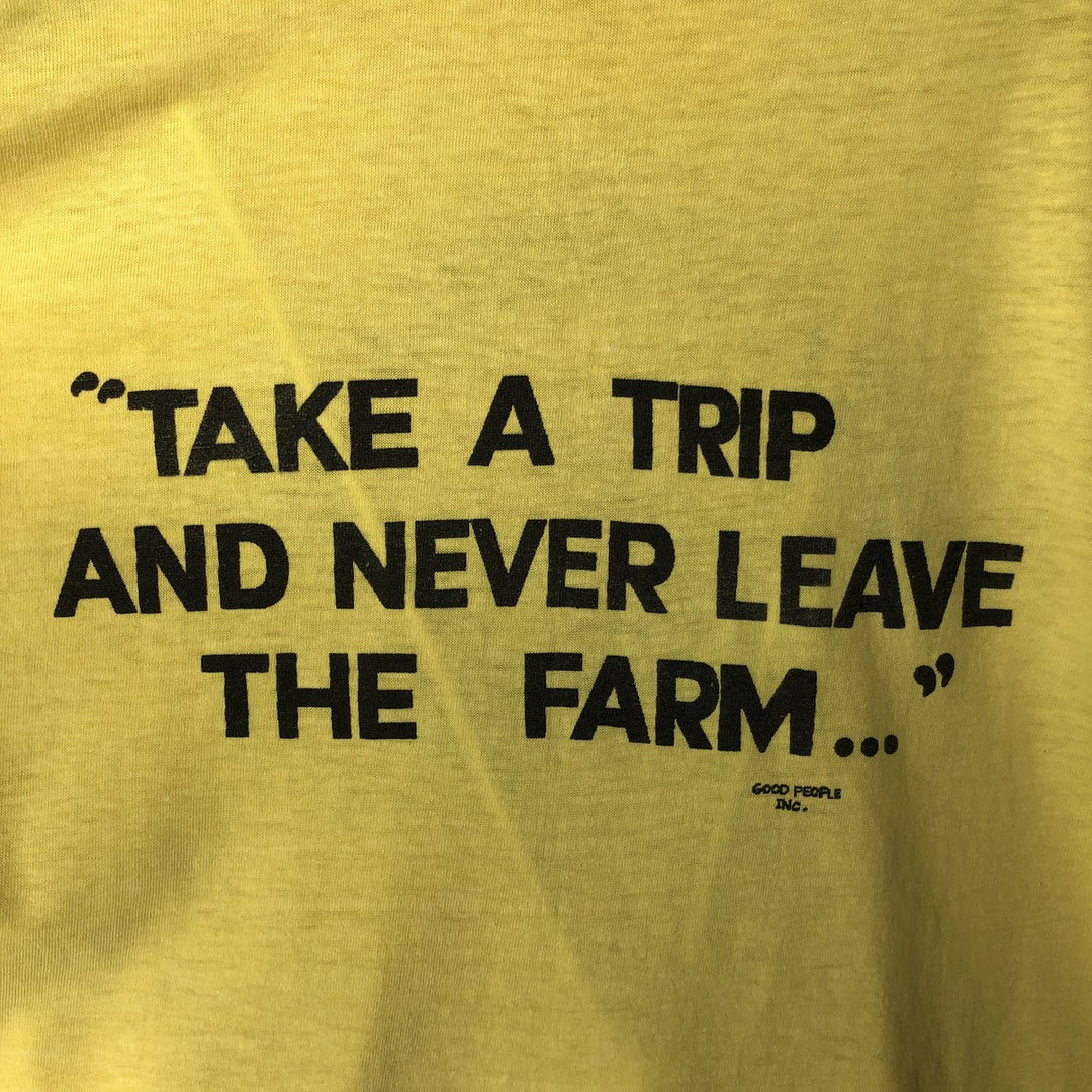 80'S PAULISON Print T-Shirt, Made in USA, Men's Size L (Equivalent), Vintage cotton yellow type Vintage Second Hand