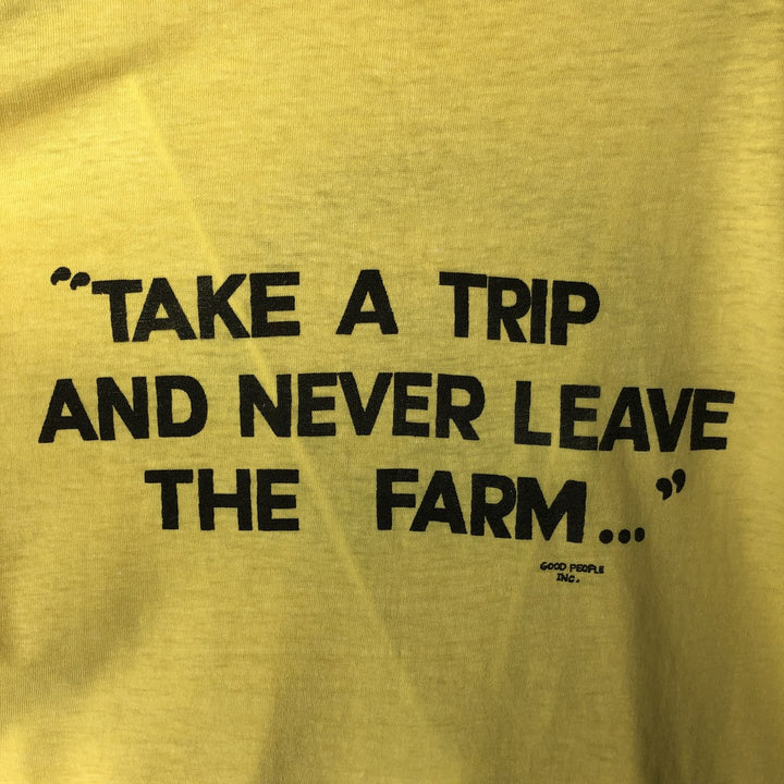 80'S PAULISON Print T-Shirt, Made in USA, Men's Size L (Equivalent), Vintage cotton yellow type Vintage Second Hand