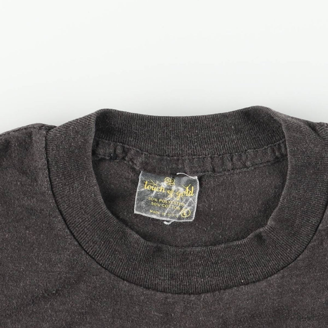 80'S Touch of Gold Message Print T-Shirt, Made in USA, Men's Size L (Equivalent), Vintage polyester black type Vintage Second Hand