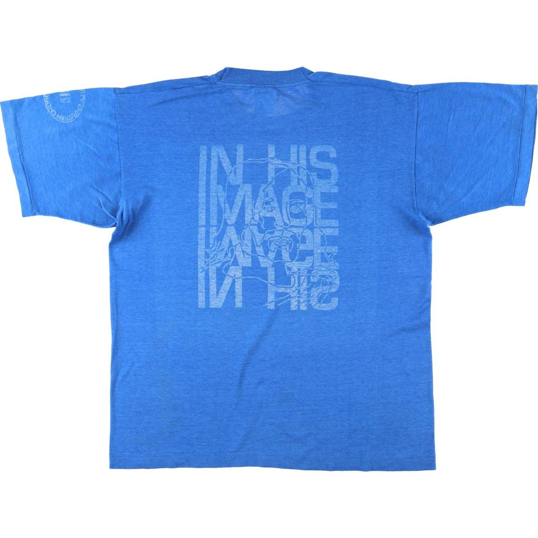 2000'S Fruit of the Loom JESUS CHRIS message print T-shirt, men's size L (approx.) cotton blue type Vintage Second Hand