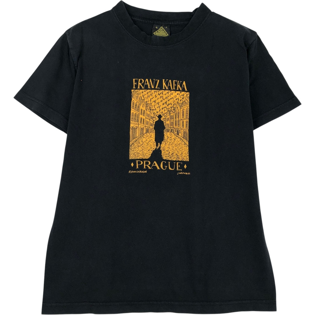 ART PRAHA HANDMADE Franz Kafka Print T-Shirt (Men's Size S) cotton black type Vintage Second Hand