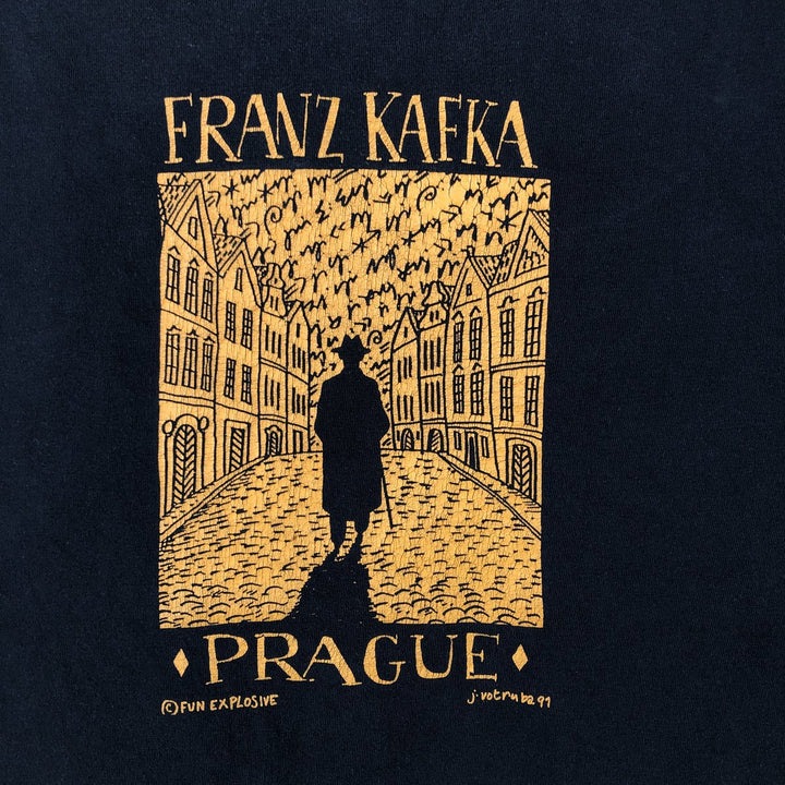 ART PRAHA HANDMADE Franz Kafka Print T-Shirt (Men's Size S) cotton black type Vintage Second Hand