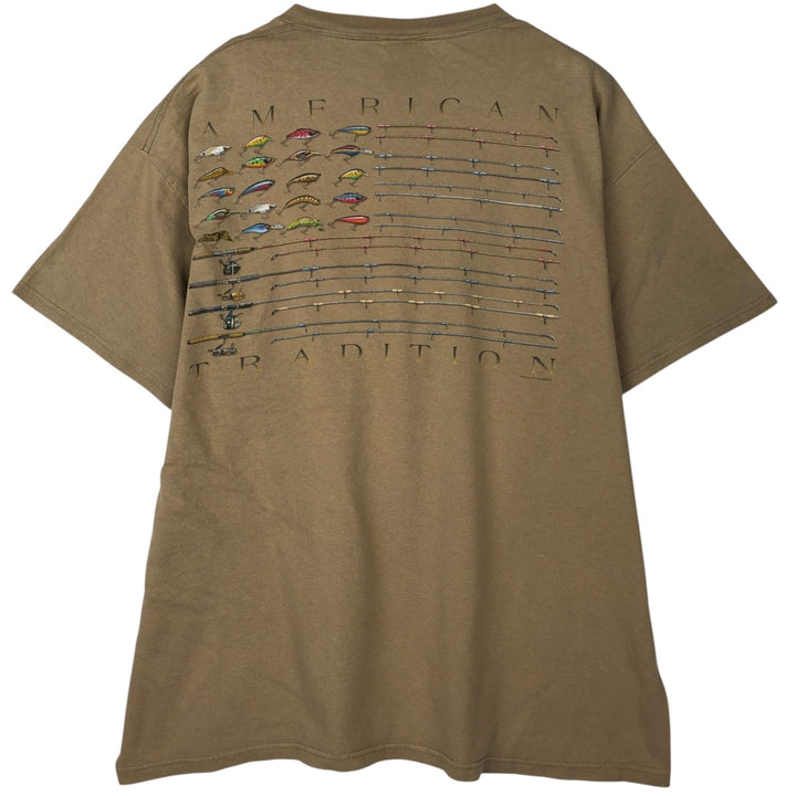 90s~00'S Delta DELTA Printed T-shirt Men's XL size cotton beige type brown Vintage Second Hand